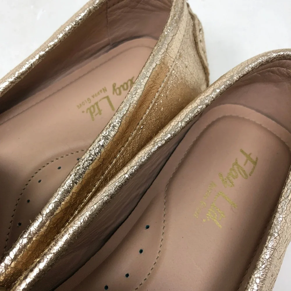 Flag Ltd Womens 6.5 Metallic Gold Leather Penny‎ Loafers Driving Shoe